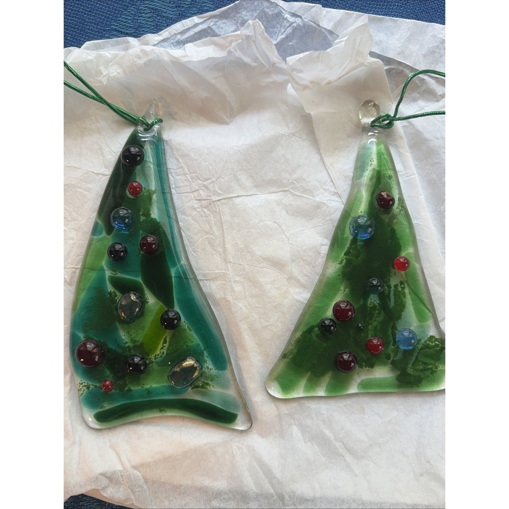 Set of two Fused Glass Christmas Tree Ornament/Sun Catcher Handmade